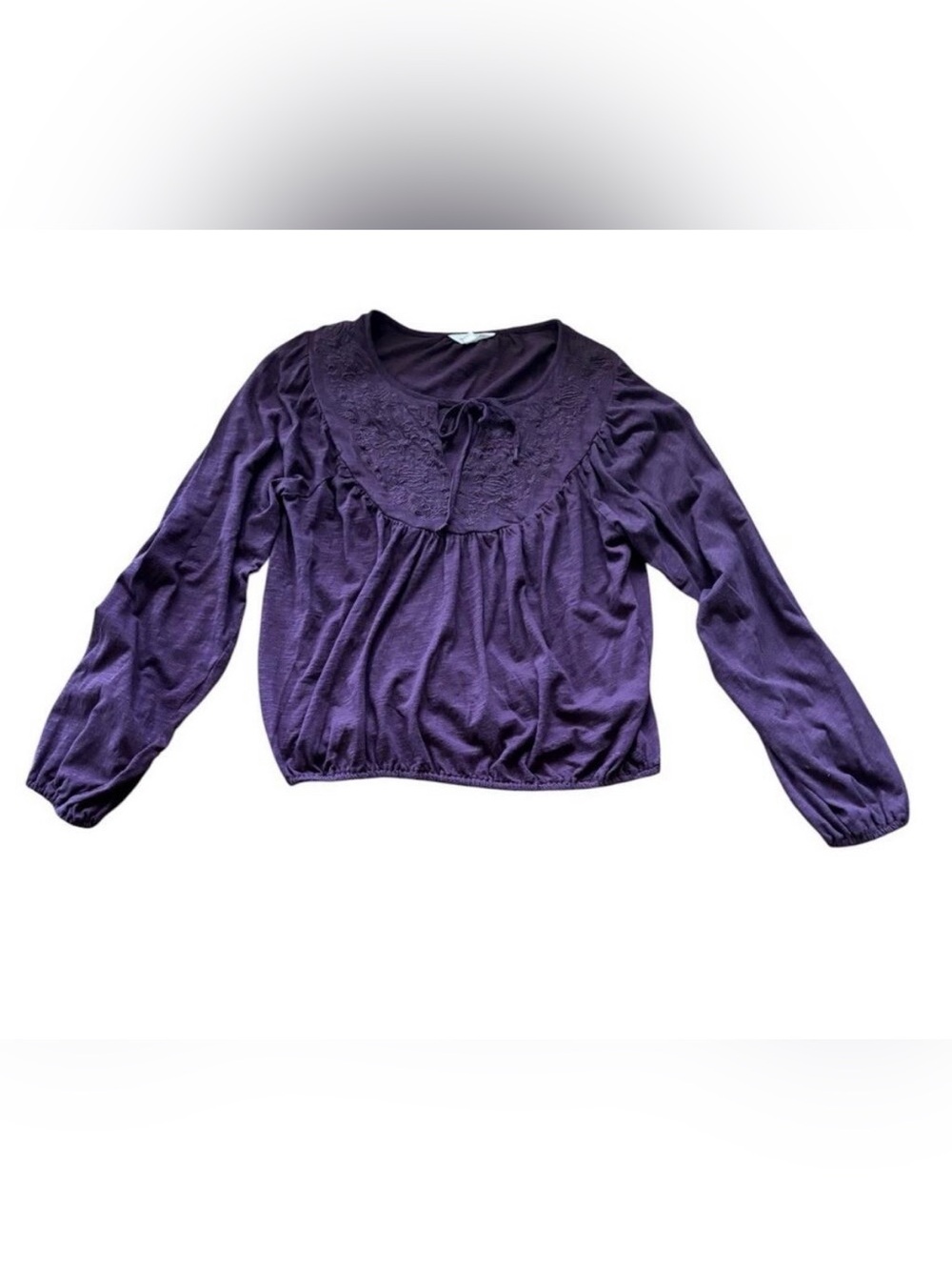 Lucky Brand Boho Embroidered Slub Knit Peasant Blouse Plum/Burgundy Sz M